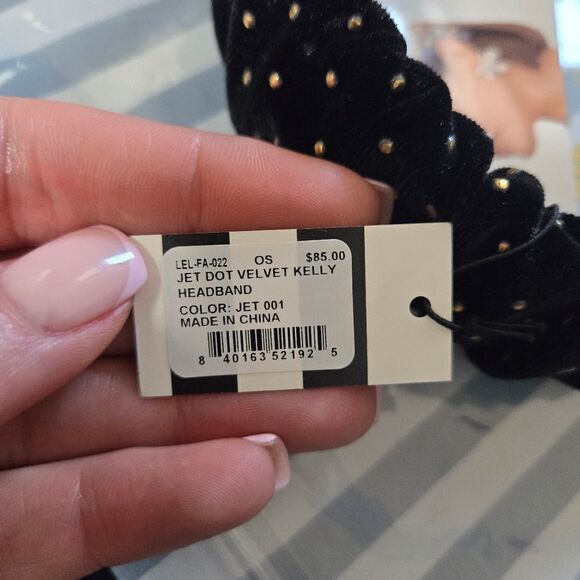 Lele Sadoughi Jet Dot Velvet Kelly Headband NWT - Picture 3 of 6